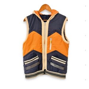Zenless Zone Zero Belle Cosplay Hooded Puffer Vest Orange Navy Anime Retro